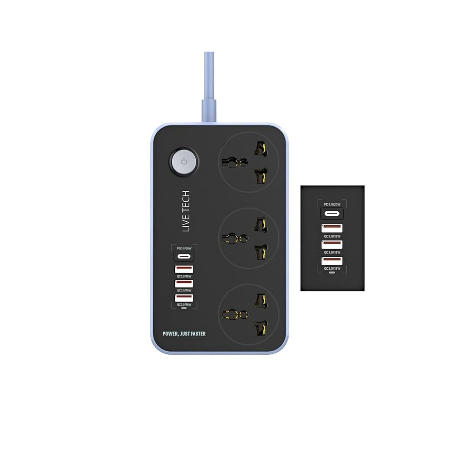 LIVE TECH POWER STRIP 3 SOCKET WITH 3USB + 1 TYPE-C –